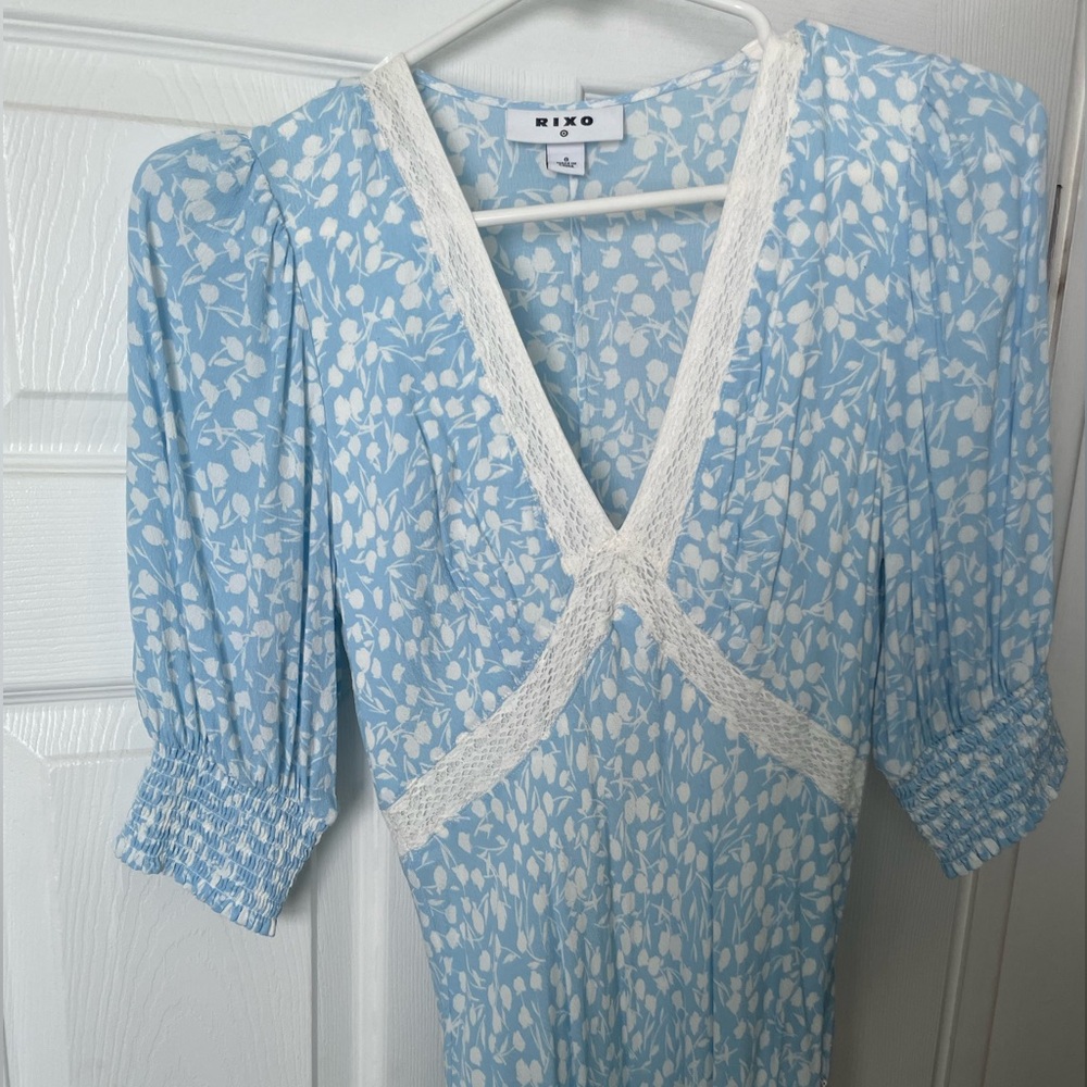 Blue and white maxi dress